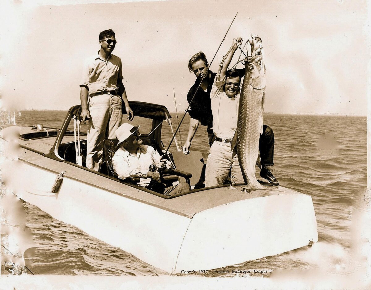 President Franklin D. Roosevelt fishing aboard a Farley boat off Port Aransas, Texas in the 1930s
